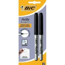 BIC MARKING TEXTILE PACK DE 2 ROTULADORES PERMANENTES PARA ROPA - PUNTA ULTRAFINA 0.9MM - LAVADOS HASTA 90º - TINTA CON BASE DE ALCOHOL - COLOR NEGRO