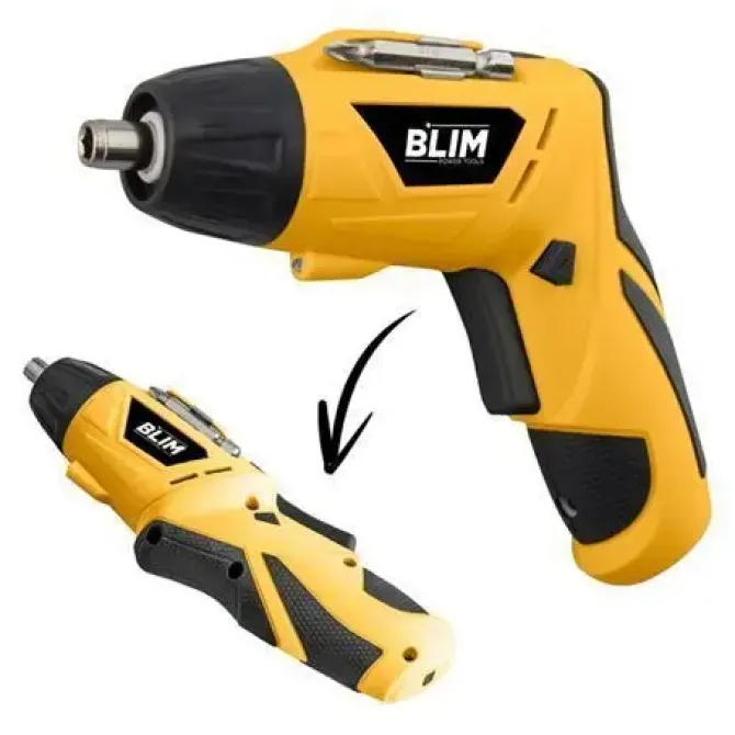 BLIM ATORNILLADOR DOBLE POSICION BATERIA 4V - VELOCIDAD 210 RPM - CONECTOR HEXAGONAL DE 1/4 (6.35 MM) - CAMBIO DE SENTIDO DE GIRO - CAPACIDAD DE BATERIA 1300 MAH - INCLUYE 1 ALARGADOR MAGNETICO, 11 PU