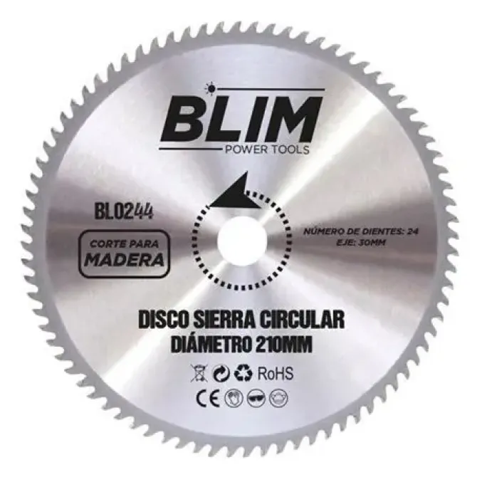 BLIM DISCO CORTE DE MADERA PARA SIERRA 210MM - 24 DIENTES CON RECUBRIMIENTO EN CARBURO DE TUNGSTENO