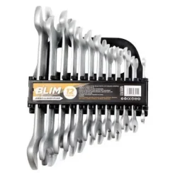 BLIM JUEGO DE 12 LLAVES DE DOS BOCAS METRICA - CABEZALES ULTRAFINOS - CABEZAL EN ANGULO DE 15° - ALEACION DE ACERO DE ALTAS PRESTACIONES - MANGO EN FORMA DE U - MARCAS DE TAMAÑO UNIDIRECCIONALES - ACA