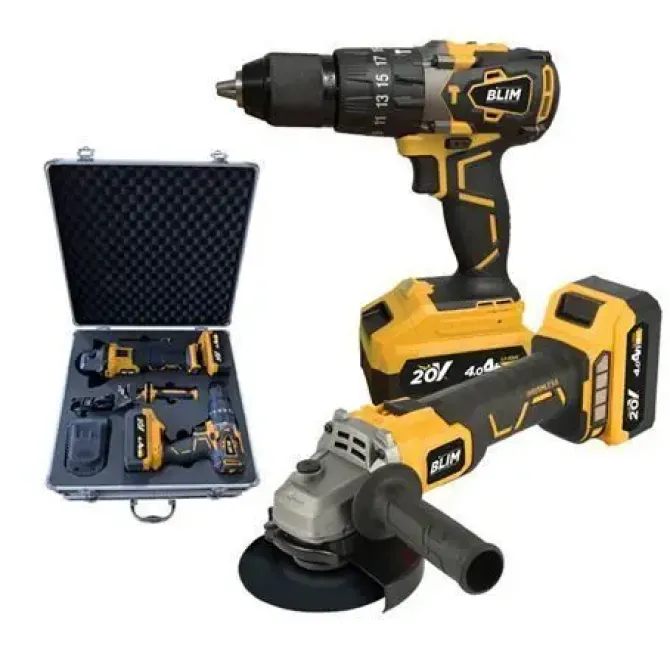 BLIM PACK RADIAL A BATERIA 20V 4AH VELOCIDAD 8500RPM DIAMETRO DISCO 115MM + TALADRO PERCUTOR 20V 4AH PAR MAXIMO 68NM VELOCIDADES 0-500RPM Y 0-2000RPM - INCLUYE 2 BATERIAS Y MALETIN DE TRANSPORTE DE AL