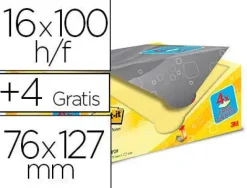 BLOC DE NOTAS ADHESIVAS QUITA Y PON POST-IT STICKY AMARILLO CANARIO 76X127 MM PACK PROMOCIONAL 16+4 GRATIS