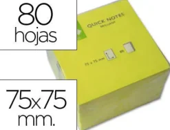 BLOC DE NOTAS ADHESIVAS QUITA Y PON Q-CONNECT 76X76 MM AMARILLO NEON 80 HOJAS