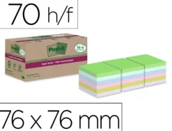 BLOC DE NOTAS ADHESIVAS QUITA Y PON POST-IT SUPER STICKY 76X76 MM 70 HOJAS RECICLADAS PAQUETE DE 14 UNIDADES