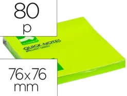 BLOC DE NOTAS ADHESIVAS QUITA Y PON Q-CONNECT 76X76 MM VERDE NEON 80 HOJAS