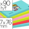 BLOC DE NOTAS ADHESIVAS QUITA Y PON POST-IT SUPER STICKY 76X127 MM CON 90 HOJAS PACK DE 6 UNIDADES COLORES MIAMI