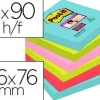 BLOC DE NOTAS ADHESIVAS QUITA Y PON POST-IT SUPER STICKY 76X76 MM CON 90 HOJAS PACK DE 6 UNIDADES COLORES MIAMI