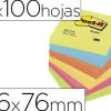 BLOC DE NOTAS ADHESIVAS QUITA Y PON POST-IT 76X76 MM NEON PACK DE 6 BLOCS SURTIDO