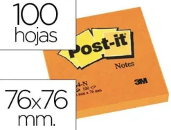 BLOC DE NOTAS ADHESIVAS QUITA Y PON POST-IT 76X76 MM NARANJANEON CON 100 HOJAS