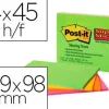 BLOC DE NOTAS ADHESIVAS QUITA Y PON POST-IT SUPER STICKY 149X98 MM CON 45 HOJAS PACK DE 4 UNIDADES COLORES NEON