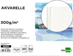 BLOC DIBUJO LIDERPAPEL ACUARELA ENCOLADO 210X297MM 20 HOJAS 300G/M2 SIN RECUADRO