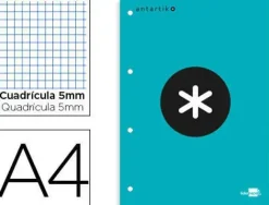 BLOC ENCOLADO LIDERPAPEL ANTARTIK CUADRO 5 MM A4 NATURAL 80 H 100 GR COLOR TURQUESA