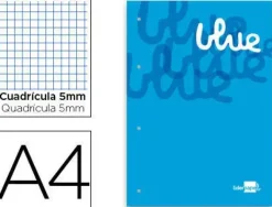 BLOC ENCOLADO LIDERPAPEL CUADRO 5 MM AZUL A4 NATURAL 100 HOJAS 100 G/M2