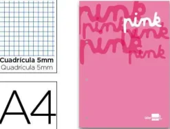 BLOC ENCOLADO LIDERPAPEL CUADRO 5 MM ROSA A4 NATURAL 100 HOJAS 100 G/M2