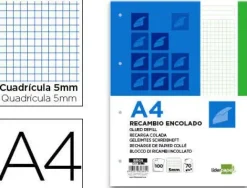 BLOC ENCOLADO LIDERPAPEL CUADRO 5MM VERDE A4 NATURAL 100 HOJAS 70 G/M2