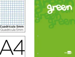 BLOC ENCOLADO LIDERPAPEL CUADRO 5 MM VERDE A4 NATURAL 100 HOJAS 100 G/M2