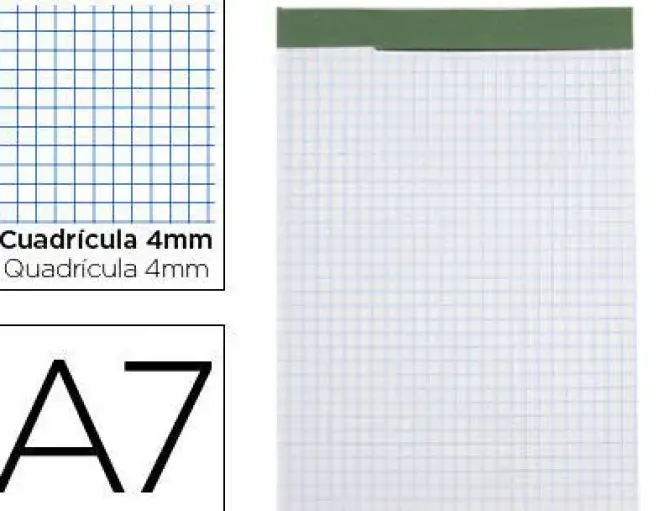 BLOC NOTAS LIDERPAPEL CUADRO 4 MM A7 80 HOJAS 60 G/M2 PERFORADO SIN TAPA