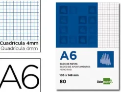 BLOC NOTAS LIDERPAPEL CUADRO 4MM A6 80 HOJAS 60G/M2 PERFORADO