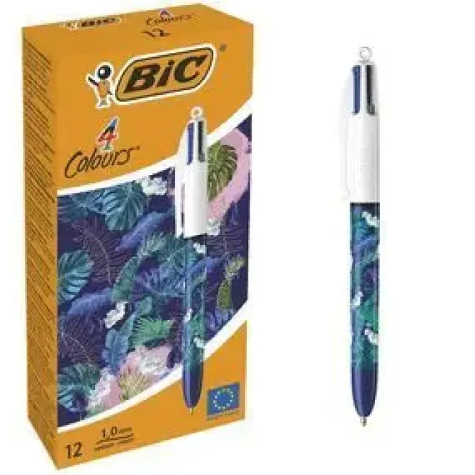 BOLIGRAFO BIC 4 COLORES BOTANICAL AZUL