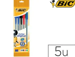 BOLIGRAFO BIC CRISTAL MEDIUM BOLSA DE 5 UNIDADES COLORES SURTIDOS 2 AZUL /1 NEGRO /1 ROJO /1 VERDE