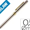 BOLIGRAFO MILAN CROMADO ADORNOS DORADOS MULTIFUNCION AZUL/ROJO/PORTAMINAS 0,5 MM/ GOMA DE BORRAR EN CAJA METAL
