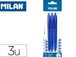 BOLIGRAFO MILAN P1 RETRACTIL 1 MM TOUCH AZUL BLISTER DE 3 UNIDADES