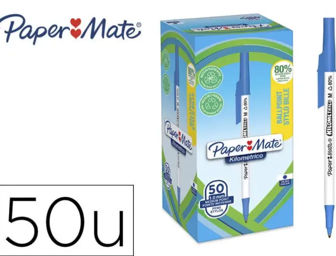 BOLIGRAFO PAPER MATE KILOMETRICO PUNTA 1 MM PLASTICO RECICLADO 80% COLOR AZUL
