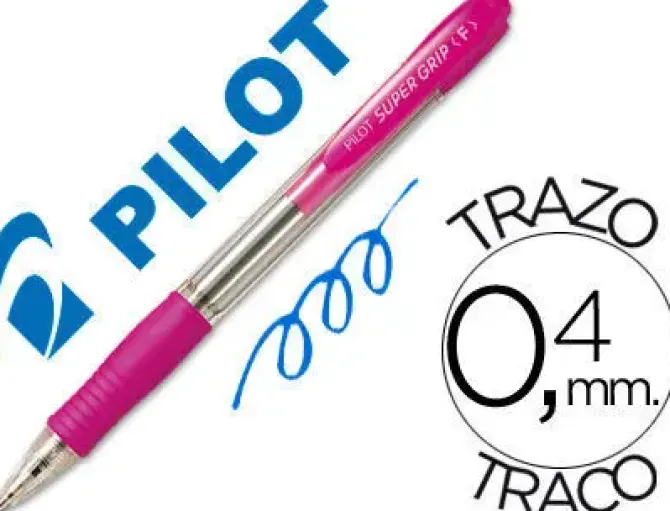 BOLIGRAFO PILOT SUPER GRIP ROSA RETRACTIL SUJECION DE CAUCHO TINTA BASE DE ACEITE