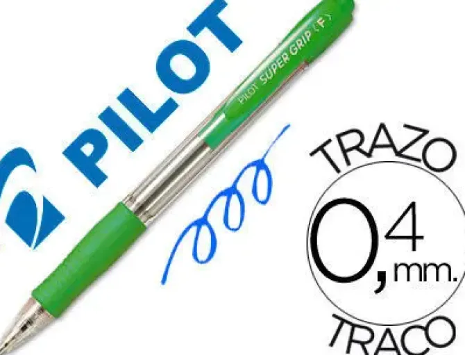 BOLIGRAFO PILOT SUPER GRIP VERDE CLARO RETRACTIL SUJECION DE CAUCHO TINTA BASE DE ACEITE