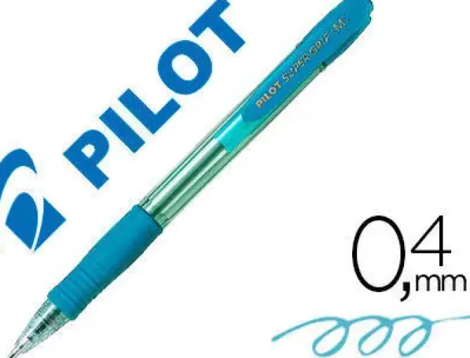BOLIGRAFO PILOT SUPER GRIP CELESTE RETRACTIL SUJECION DE CAUCHO TINTA BASE DE ACEITE