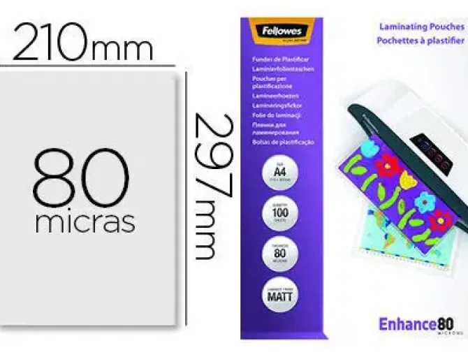 BOLSA DE PLASTIFICAR FELLOWES MATE DIN A4 80 MICRAS PACK 100 UNIDADES
