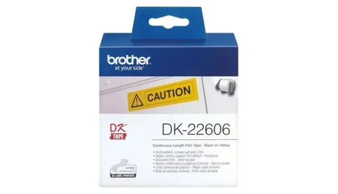 BROTHER DK22606 - ETIQUETAS ORIGINALES DE TAMAÑO PERSONALIZADO - ANCHO 62MM X 15,24 METROS - TEXTO NEGRO SOBRE FONDO AMARILLO