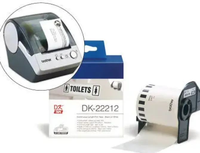 BROTHER DK22212 - ETIQUETAS ORIGINALES DE TAMAÑO PERSONALIZADO - ANCHO 62MM X 15,24 METROS - TEXTO NEGRO SOBRE FONDO BLANCO