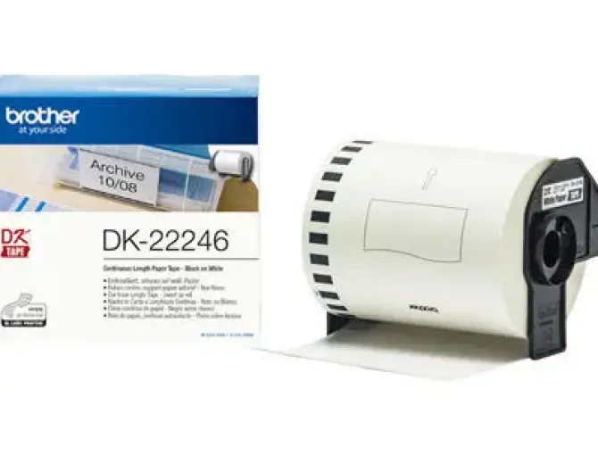 BROTHER DK22246 - ETIQUETAS ORIGINALES DE TAMAÑO PERSONALIZADO - ANCHO 103MM X 30,48 METROS - TEXTO NEGRO SOBRE FONDO BLANCO