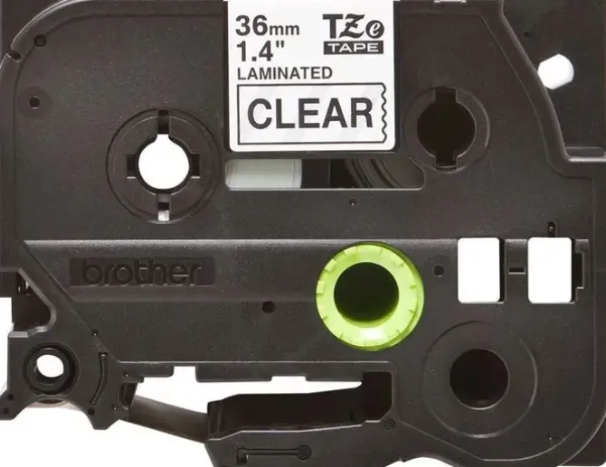 BROTHER TZE161 CINTA LAMINADA ORIGINAL DE ETIQUETAS - TEXTO NEGRO SOBRE FONDO TRANSPARENTE - ANCHO 36MM X 8 METROS