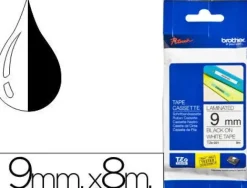 BROTHER TZE221 CINTA LAMINADA ORIGINAL DE ETIQUETAS - TEXTO NEGRO SOBRE FONDO BLANCO - ANCHO 9MM X 8 METROS