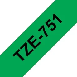BROTHER TZE751 CINTA LAMINADA GENERICA DE ETIQUETAS - TEXTO NEGRO SOBRE FONDO VERDE - ANCHO 24MM X 8 METROS