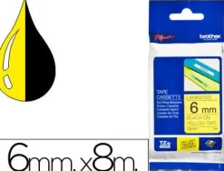 BROTHER TZE611 CINTA LAMINADA ORIGINAL DE ETIQUETAS - TEXTO NEGRO SOBRE FONDO AMARILLO - ANCHO 6MM X 8 METROS