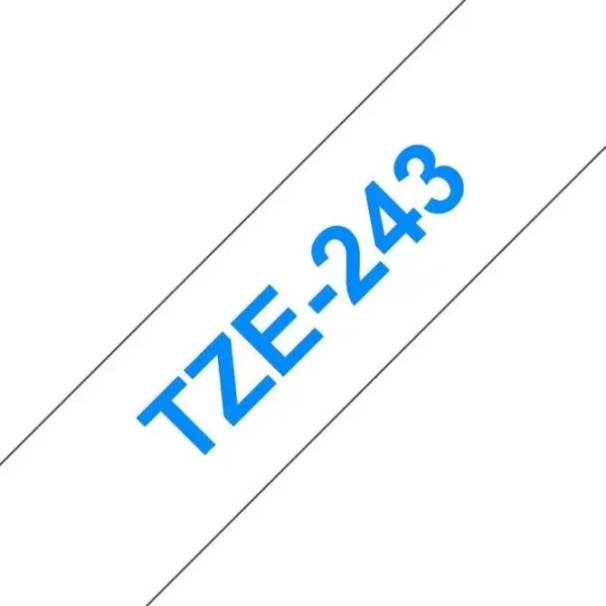 BROTHER TZE243 CINTA LAMINADA GENERICA DE ETIQUETAS - TEXTO AZUL SOBRE FONDO BLANCO - ANCHO 18MM X 8 METROS