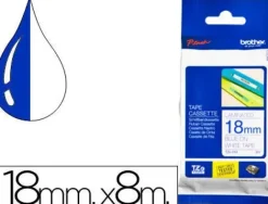 BROTHER TZE243 CINTA LAMINADA ORIGINAL DE ETIQUETAS - TEXTO AZUL SOBRE FONDO BLANCO - ANCHO 18MM X 8 METROS