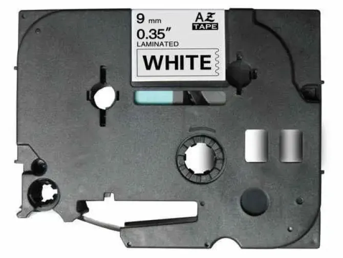 BROTHER TZE221 CINTA LAMINADA GENERICA DE ETIQUETAS - TEXTO NEGRO SOBRE FONDO BLANCO - ANCHO 9MM X 8 METROS