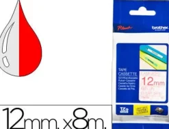 BROTHER TZE132 CINTA LAMINADA ORIGINAL DE ETIQUETAS - TEXTO ROJO SOBRE FONDO TRANSPARENTE - ANCHO 12MM X 8 METROS