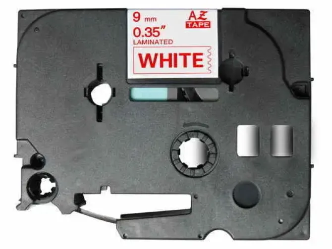 BROTHER TZE222 CINTA LAMINADA GENERICA DE ETIQUETAS - TEXTO ROJO SOBRE FONDO BLANCO - ANCHO 9MM X 8 METROS