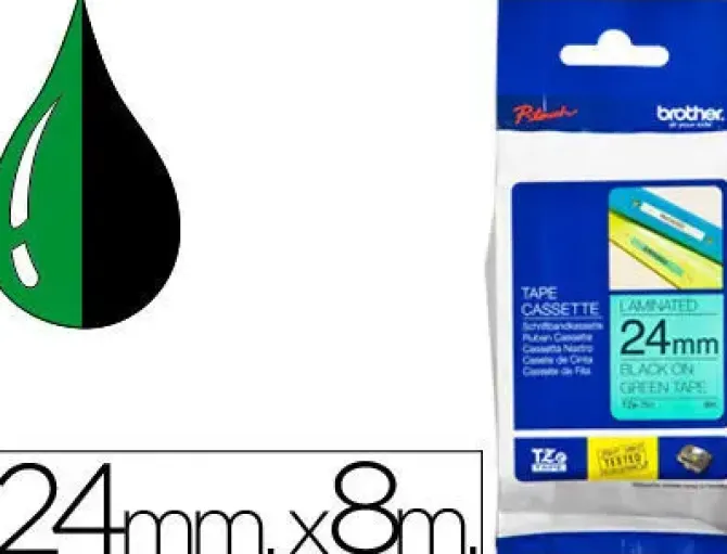 BROTHER TZE751 CINTA LAMINADA ORIGINAL DE ETIQUETAS - TEXTO NEGRO SOBRE FONDO VERDE - ANCHO 24MM X 8 METROS