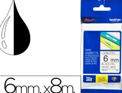 BROTHER TZE211 CINTA LAMINADA ORIGINAL DE ETIQUETAS - TEXTO NEGRO SOBRE FONDO BLANCO - ANCHO 6MM X 8 METROS