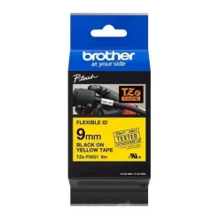 BROTHER TZEFX621 CINTA LAMINADA FLEXIBLE ORIGINAL DE ETIQUETAS - TEXTO NEGRO SOBRE FONDO AMARILLO - ANCHO 9MM X 8 METROS