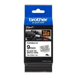 BROTHER TZEFX221 CINTA LAMINADA FLEXIBLE ORIGINAL DE ETIQUETAS - TEXTO NEGRO SOBRE FONDO BLANCO - ANCHO 9MM X 8 METROS