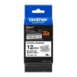 BROTHER TZES231 CINTA LAMINADA SUPER ADHESIVA ORIGINAL DE ETIQUETAS - TEXTO NEGRO SOBRE FONDO BLANCO - ANCHO 12MM X 8 METROS