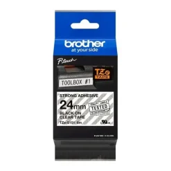 BROTHER TZES151 CINTA LAMINADA SUPER ADHESIVA ORIGINAL DE ETIQUETAS - TEXTO NEGRO SOBRE FONDO TRANSPARENTE - ANCHO 24MM X 8 METROS