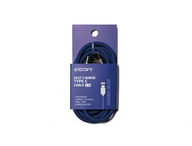 CABLE GROOVY USB 2.0 A USB C APPLE LIGHTNING LONGITUD 1 MT SILICONA COLOR AZUL COBALTO